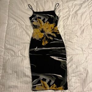 Vintage Black Floral Midi Dress